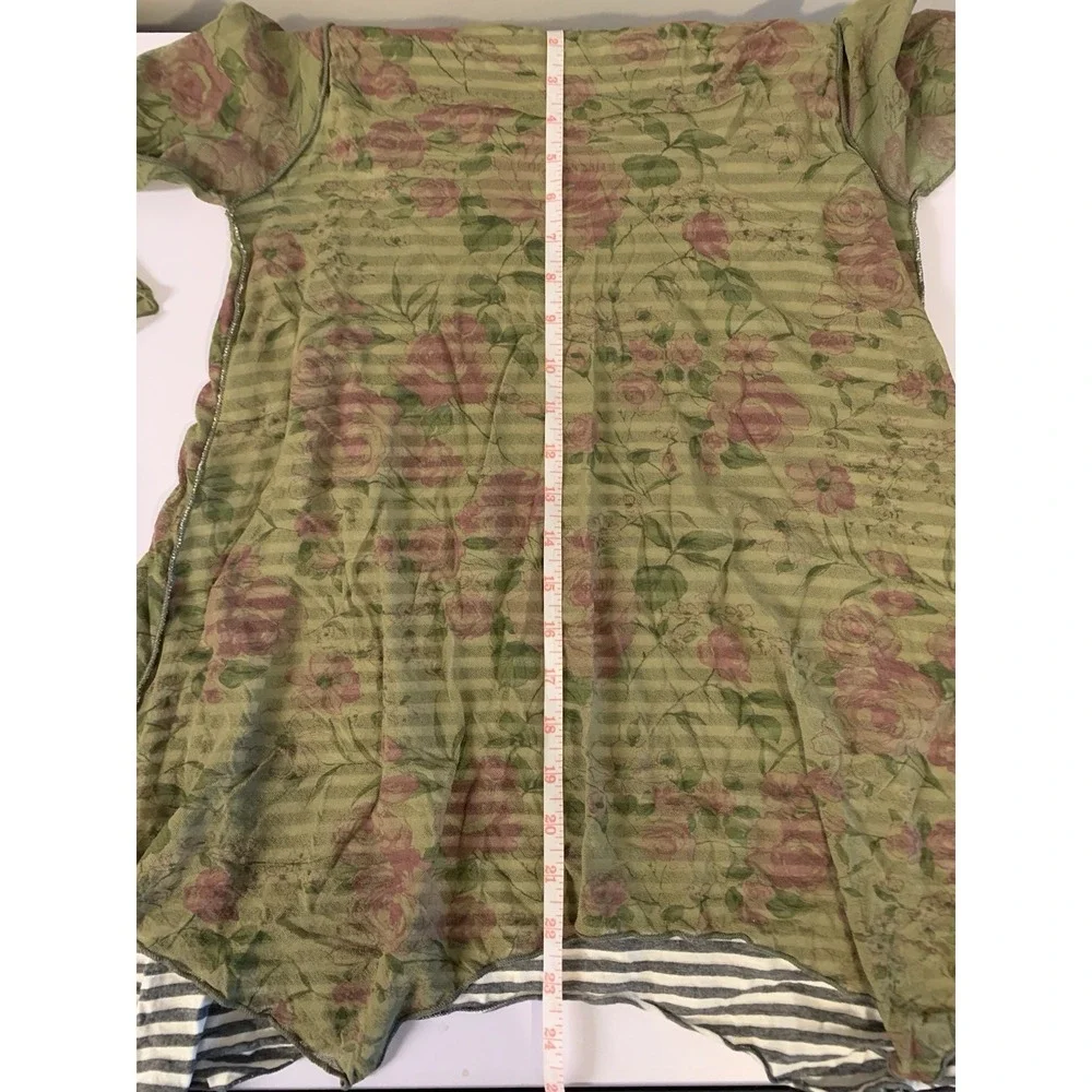 Madison & Lola Mesh Tunic Top Womens Medium Green Floral Striped Whimsigoth Boho - Picture 7 of 8